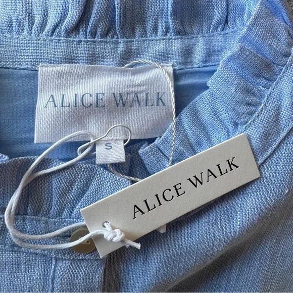 NWT Alice Walk The Linen Ruffle Dress Light Blue S - Picture 3 of 4